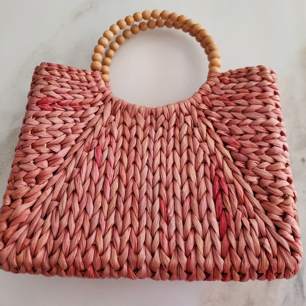 Orange Woven Summer Raffia Handbag with Gorgeous Orange Flower Accent - Picture 5 of 12